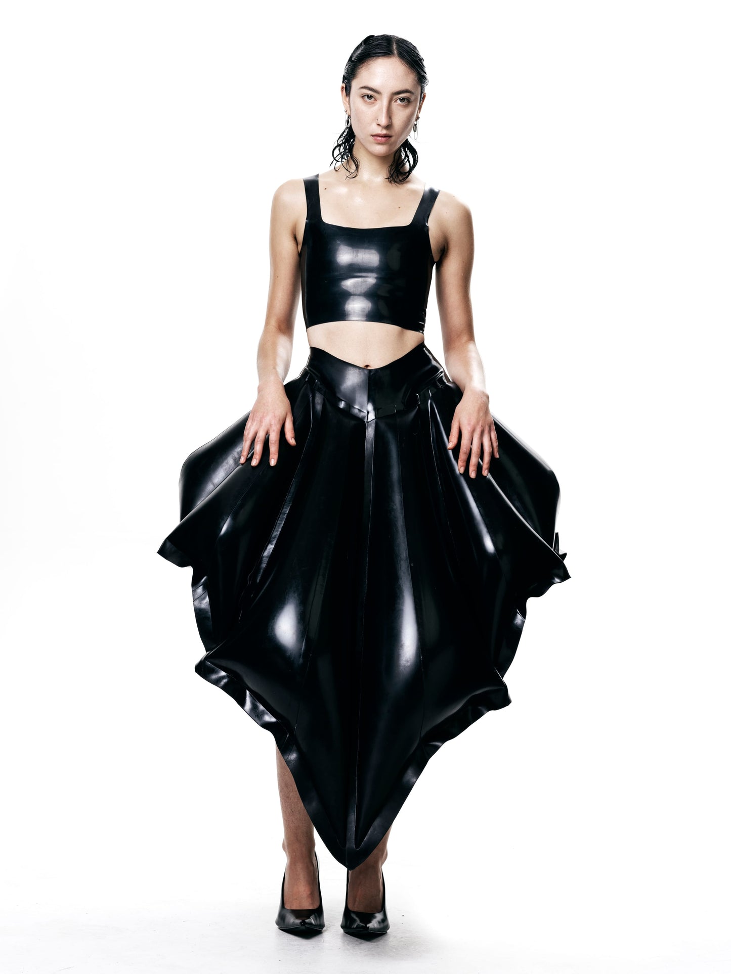 Black V-Waisted Inflatable Midi Skirt | Shell Skirt-harri-APOC STORE
