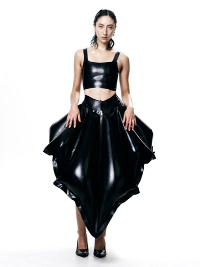 Black V-Waisted Inflatable Midi Skirt | Shell Skirt-harri-APOC STORE