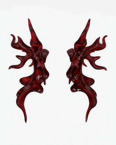 Burgundy Sculptural Flower Earrings-WHYNOEN-APOC STORE