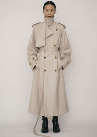 Khaki Faux-Suede Double-breasted Raglan Trench Coat-arc us arkus-APOC STORE