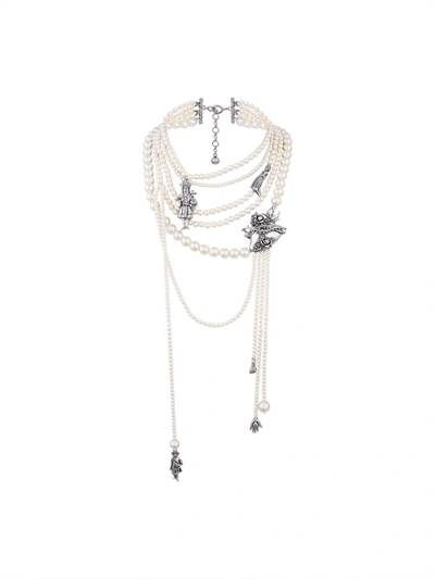 Silver Multilayered Pearl Necklace-TRINITE Studio-APOC STORE