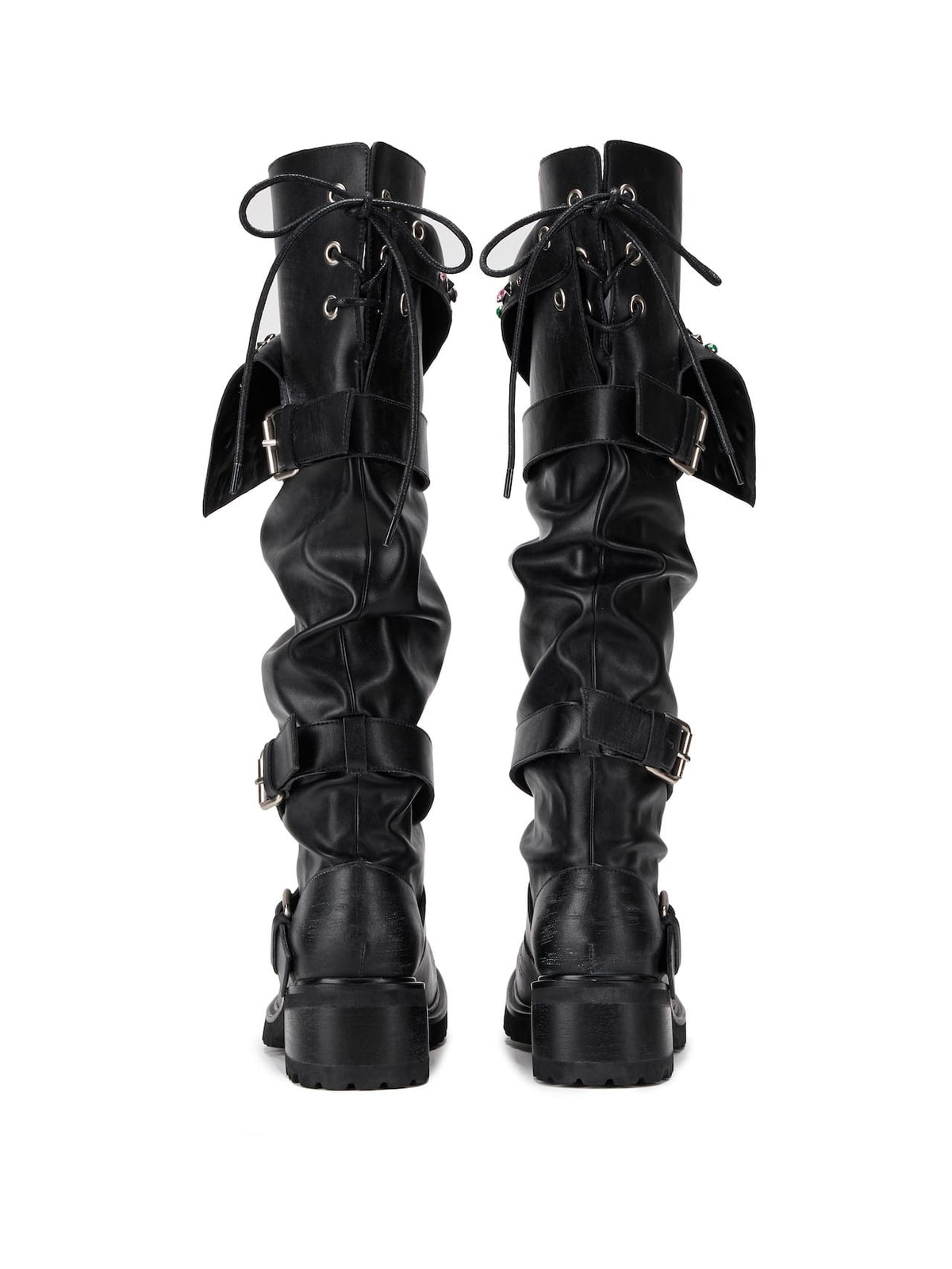 Beaded Cuff Western Boots -Black-EMPTY BEHAVIOR-APOC STORE