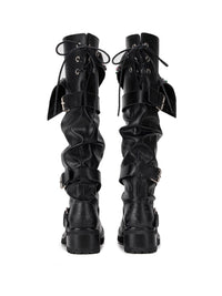 Beaded Cuff Western Boots -Black-EMPTY BEHAVIOR-APOC STORE