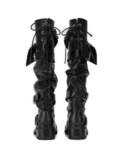 Beaded Cuff Western Boots -Black-EMPTY BEHAVIOR-APOC STORE