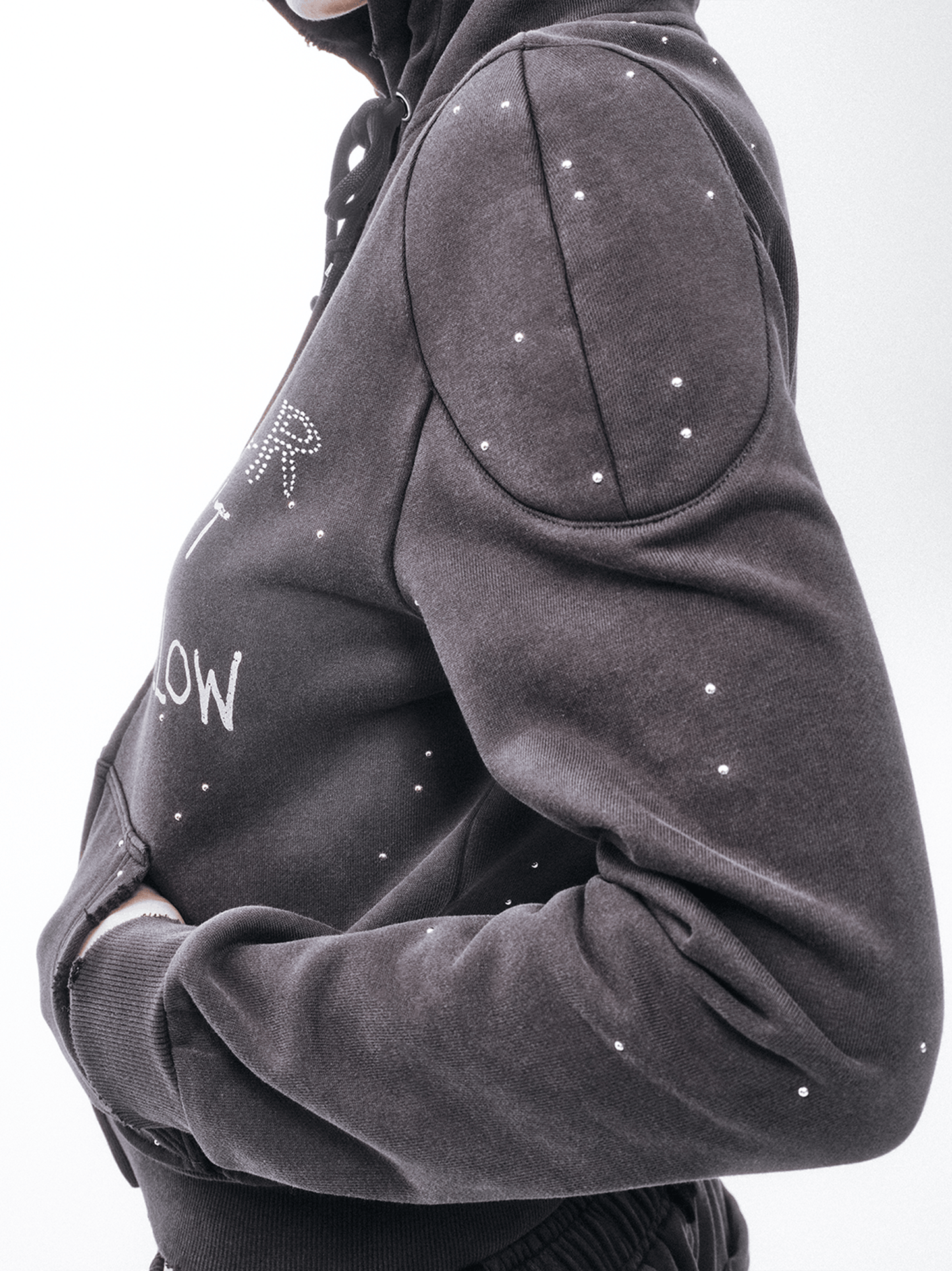 Dark Grey Metal Rivet&Printing Decorative Zip Hoodie-TRINITE Studio-APOC STORE