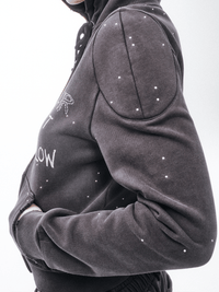 Dark Grey Metal Rivet&Printing Decorative Zip Hoodie-TRINITE Studio-APOC STORE