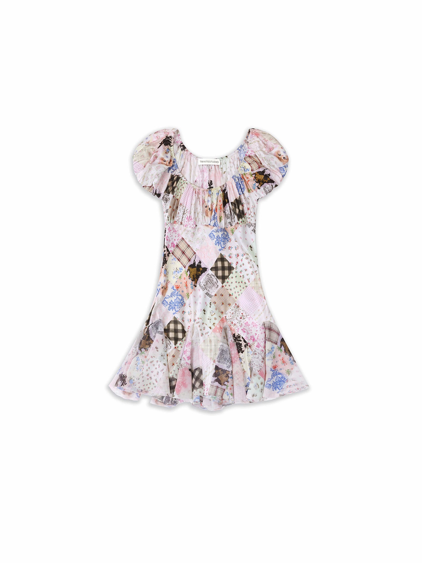 Silk Blend Antique Patchwork Print Dress-TRINITE Studio-APOC STORE