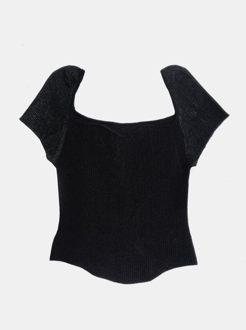SHEER SLEEVE KNIT BLOUSE BLACK-Lalameemee-APOC STORE