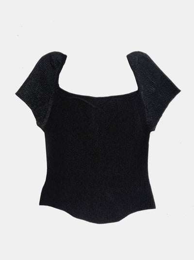 SHEER SLEEVE KNIT BLOUSE BLACK-Lalameemee-APOC STORE