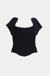 SHEER SLEEVE KNIT BLOUSE BLACK-Lalameemee-APOC STORE