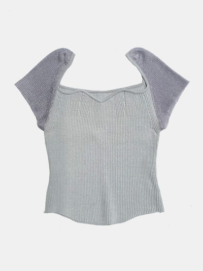 SHEER SLEEVE KNIT BLOUSE MIST-Lalameemee-APOC STORE