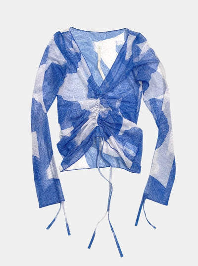 SHEER MESH BLOUSE BLUE-Lalameemee-APOC STORE