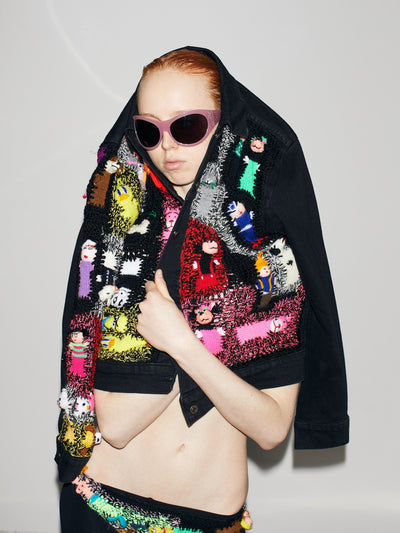 knitted dolls jeans jacket-Lou de Bètoly-APOC STORE