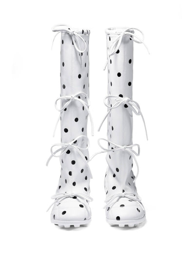 Polka Dot Strapped Ballet Boots White-EMPTY BEHAVIOR-APOC STORE