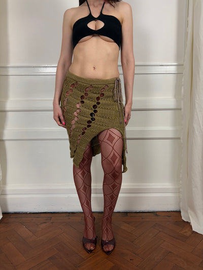 KHAKI MESH KNIT SKIRT-Sania Parvez-APOC STORE