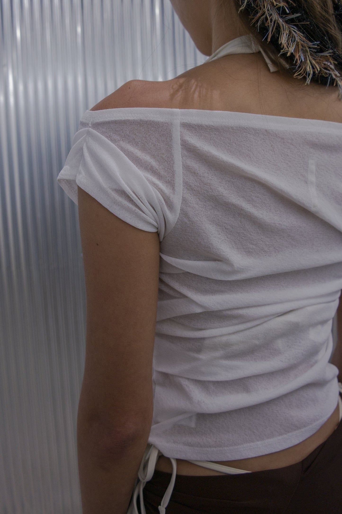 draping off-shoulder top white-Lalameemee-APOC STORE