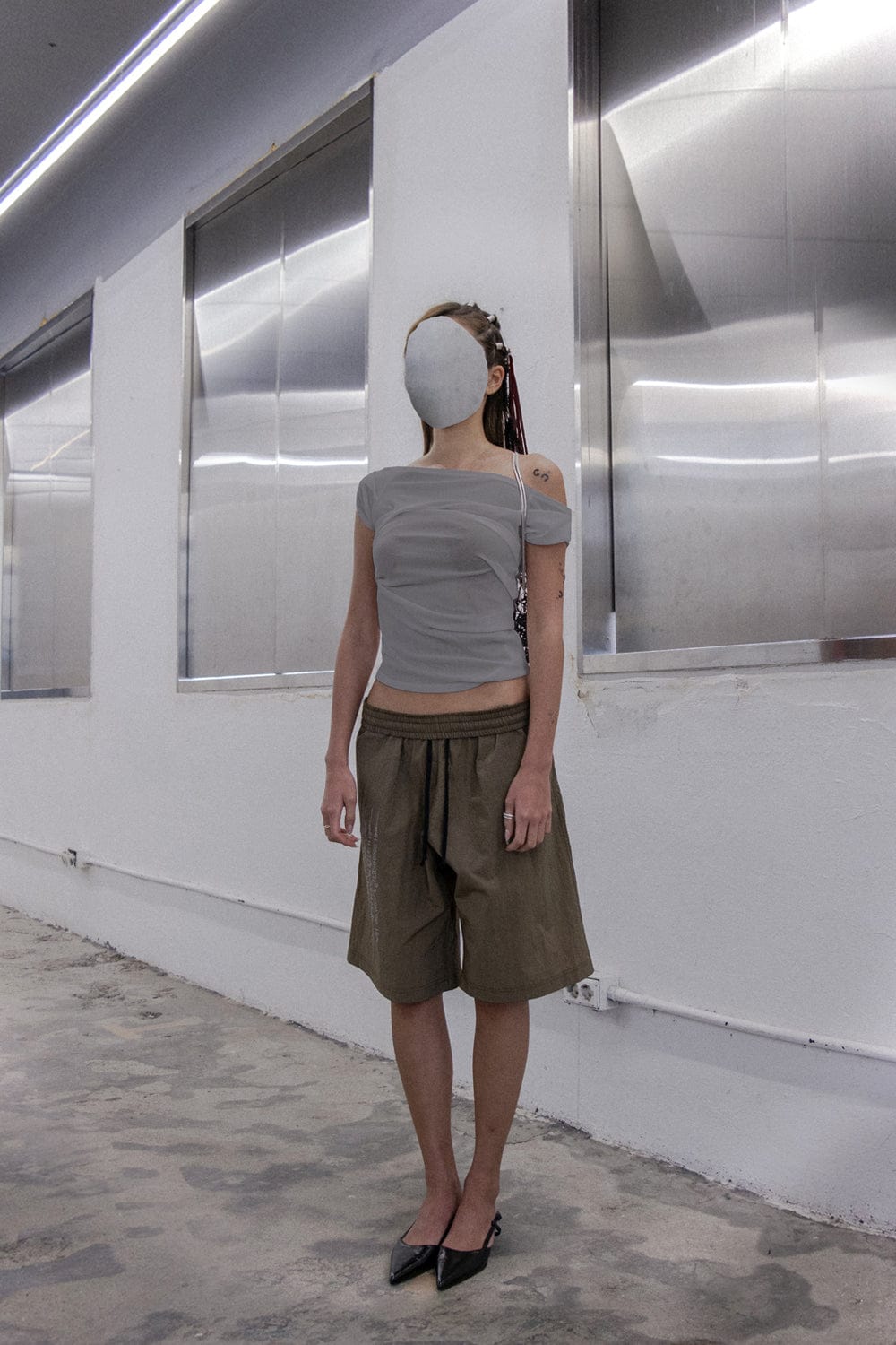 draping off-shoulder top grey-Lalameemee-APOC STORE