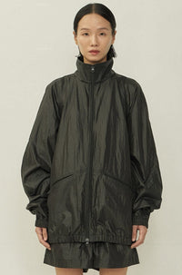 Black High Neck Zip Wind Jacket-arc us arkus-APOC STORE