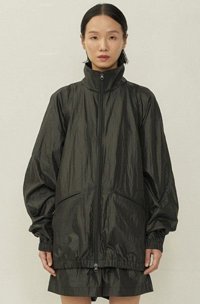 Black High Neck Zip Wind Jacket-arc us arkus-APOC STORE