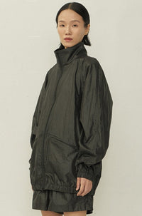 Black High Neck Zip Wind Jacket-arc us arkus-APOC STORE