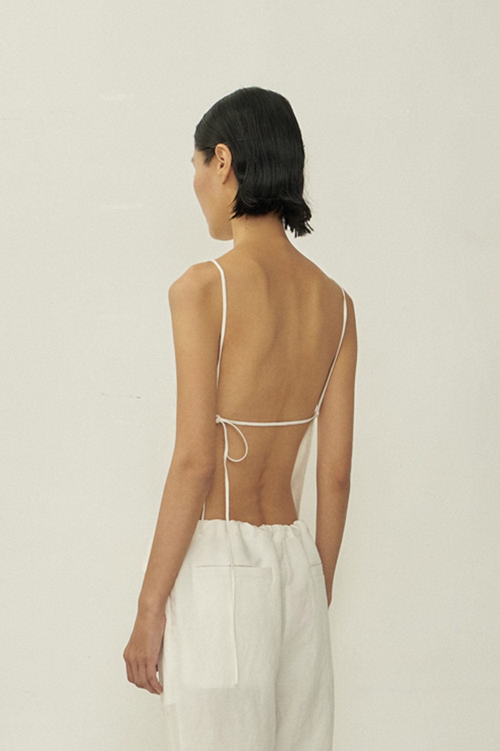 White Bias Cut Square Neck Open Back Top-arc us arkus-APOC STORE
