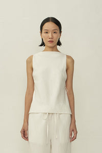 White Bias Cut Square Neck Open Back Top-arc us arkus-APOC STORE