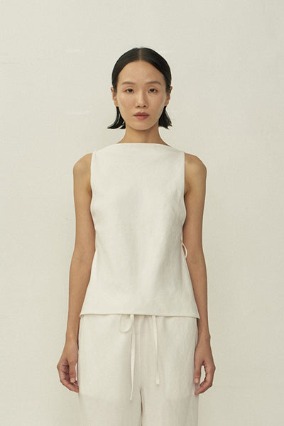 White Bias Cut Square Neck Open Back Top-arc us arkus-APOC STORE