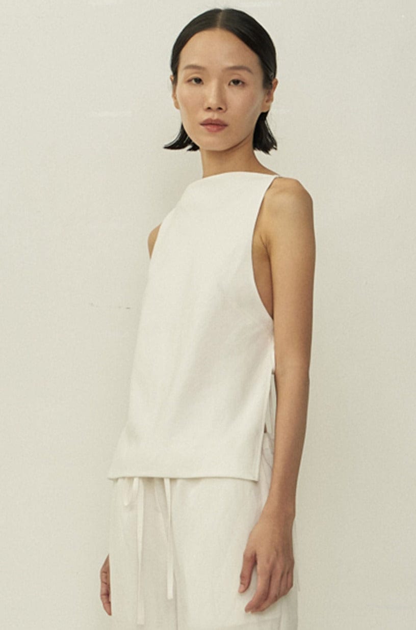 White Bias Cut Square Neck Open Back Top-arc us arkus-APOC STORE