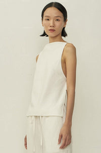 White Bias Cut Square Neck Open Back Top-arc us arkus-APOC STORE