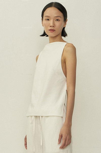 White Bias Cut Square Neck Open Back Top-arc us arkus-APOC STORE