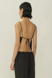 Black Glossy Chiffon Bias Cut Square Neck Open Back Top-arc us arkus-APOC STORE