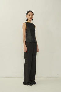 Black Glossy Chiffon Bias Cut Square Neck Open Back Top-arc us arkus-APOC STORE