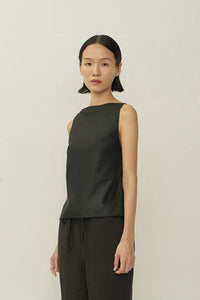 Black Glossy Chiffon Bias Cut Square Neck Open Back Top-arc us arkus-APOC STORE