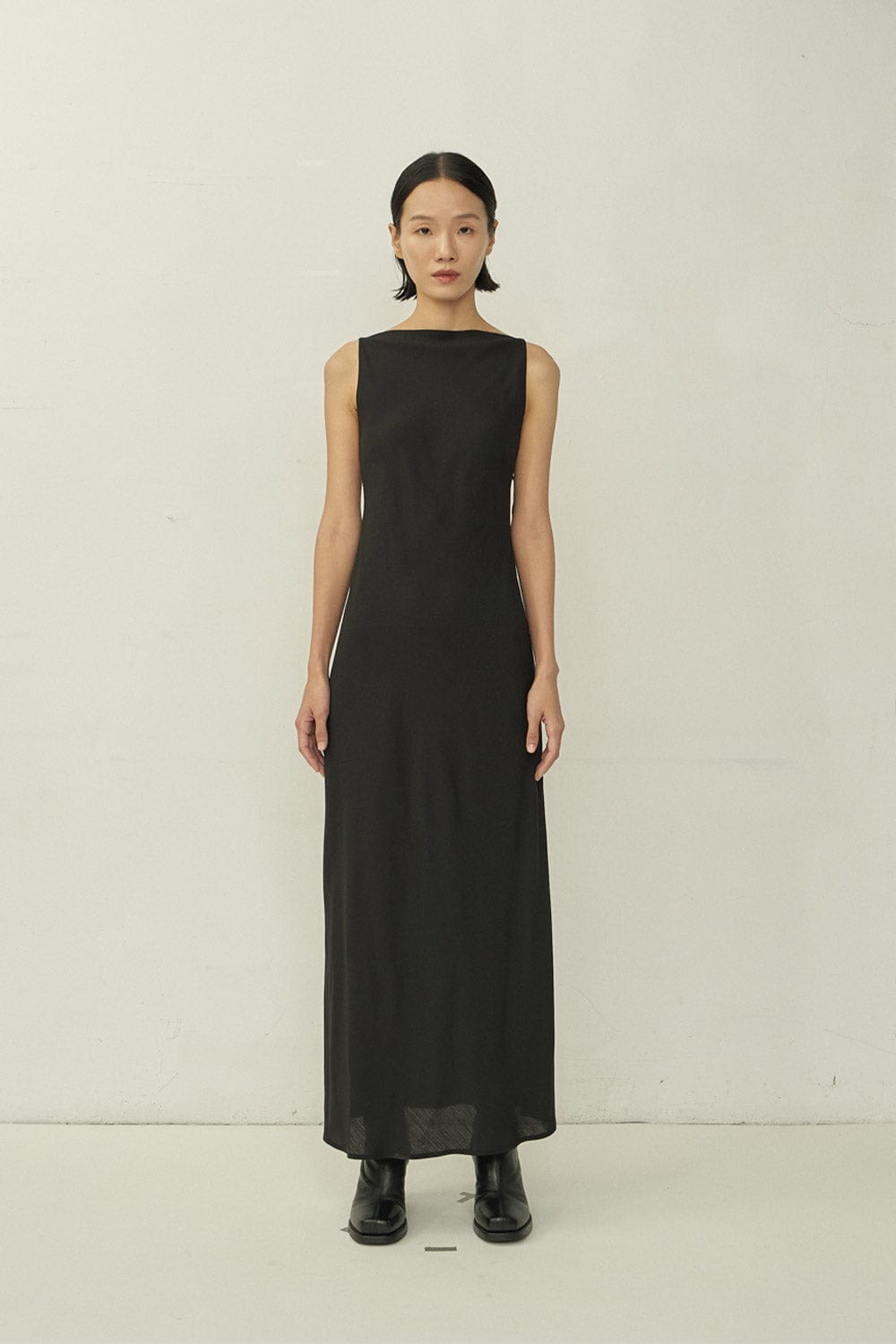 Black Bias Cut Square Neck Open Back Dress-arc us arkus-APOC STORE