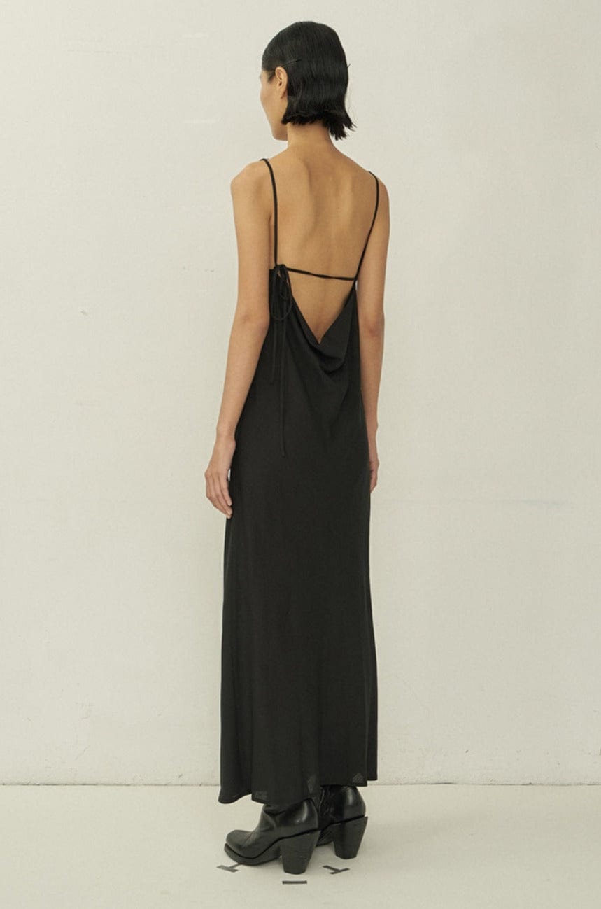 Black Bias Cut Square Neck Open Back Dress-arc us arkus-APOC STORE