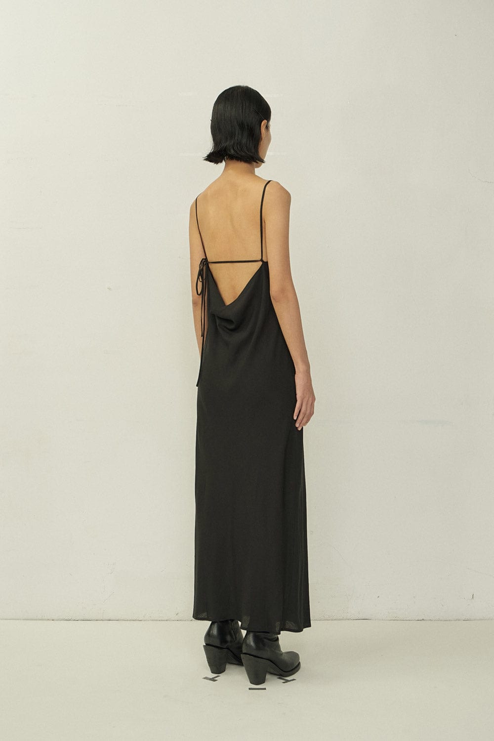 Black Bias Cut Square Neck Open Back Dress-arc us arkus-APOC STORE