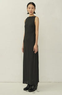 Black Bias Cut Square Neck Open Back Dress-arc us arkus-APOC STORE