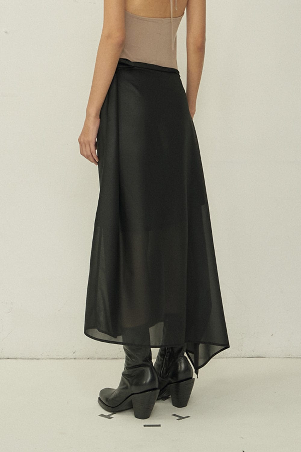 Black Chiffon Asymmetric Cutting Skirt-arc us arkus-APOC STORE