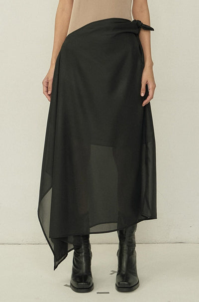 Black Chiffon Asymmetric Cutting Skirt-arc us arkus-APOC STORE