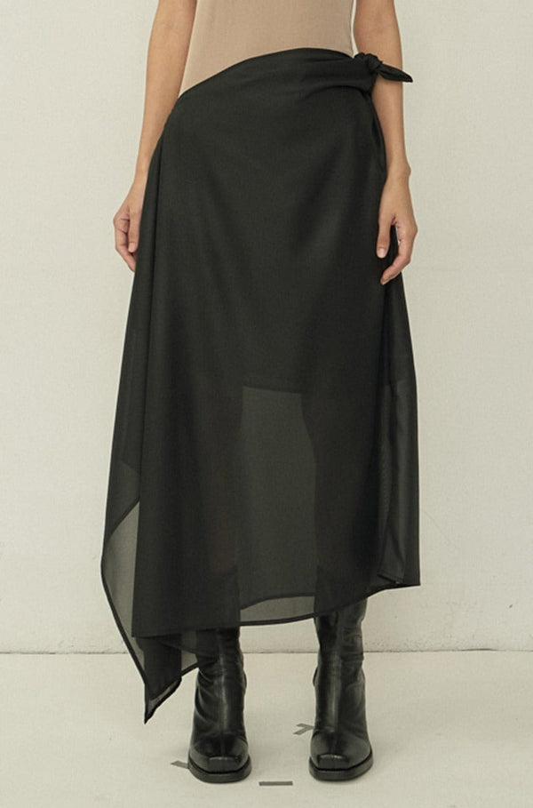 Black Chiffon Asymmetric Cutting Skirt-arc us arkus-APOC STORE