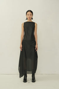 Black Chiffon Asymmetric Cutting Skirt-arc us arkus-APOC STORE