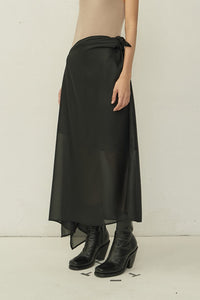 Black Chiffon Asymmetric Cutting Skirt-arc us arkus-APOC STORE