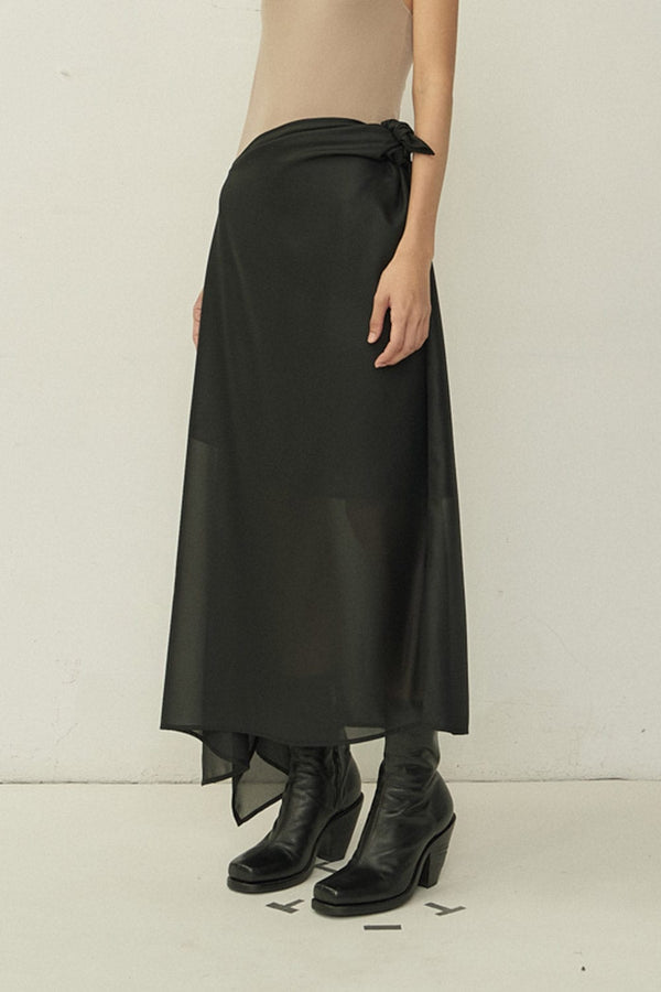 Black Chiffon Asymmetric Cutting Skirt-arc us arkus-APOC STORE