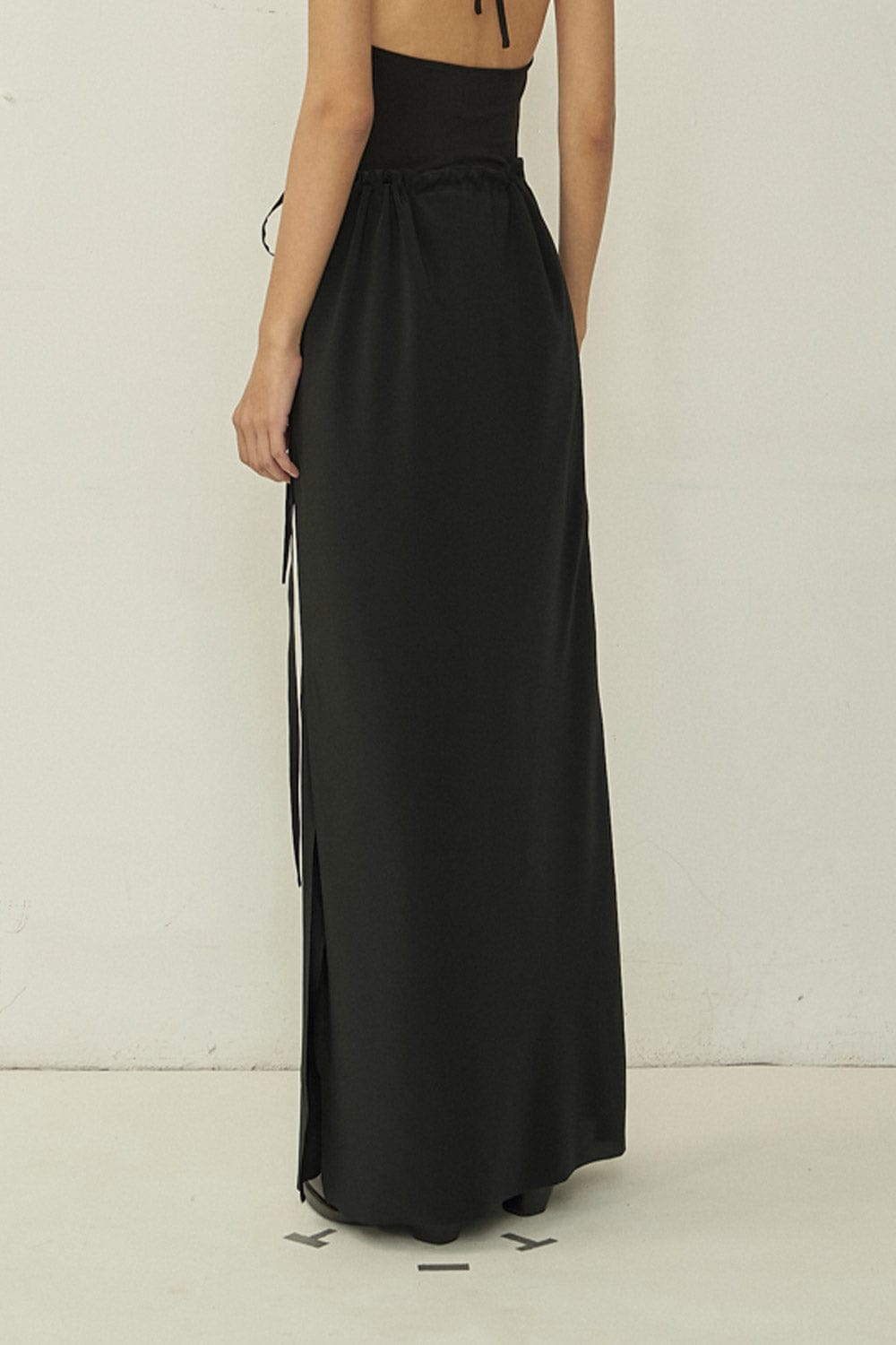 Black Bias Cut Raw Edge Vented Straight Skirt-arc us arkus-APOC STORE