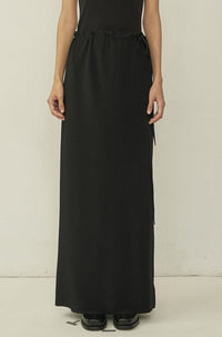 Black Bias Cut Raw Edge Vented Straight Skirt-arc us arkus-APOC STORE
