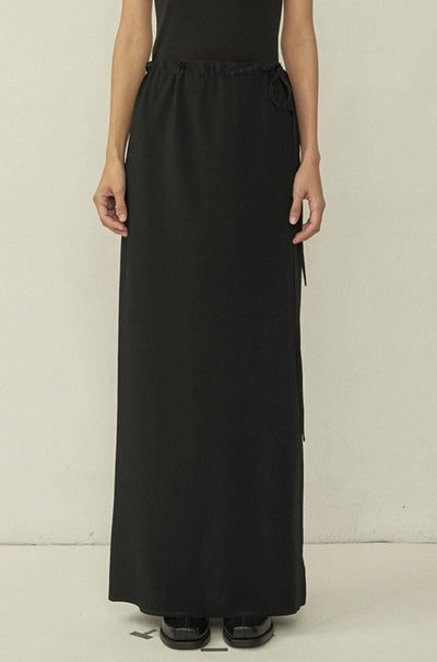 Black Bias Cut Raw Edge Vented Straight Skirt-arc us arkus-APOC STORE