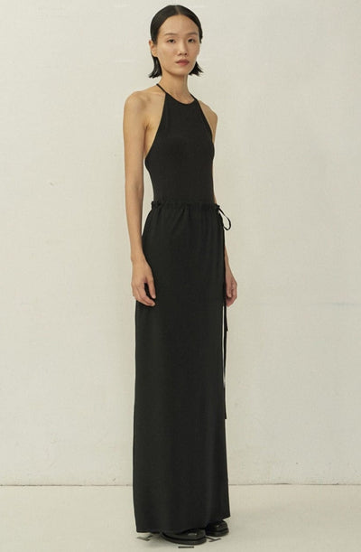 Black Bias Cut Raw Edge Vented Straight Skirt-arc us arkus-APOC STORE