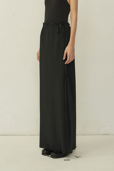 Black Bias Cut Raw Edge Vented Straight Skirt-arc us arkus-APOC STORE