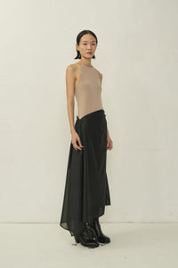 Black Chiffon Asymmetric Cutting Skirt-arc us arkus-APOC STORE