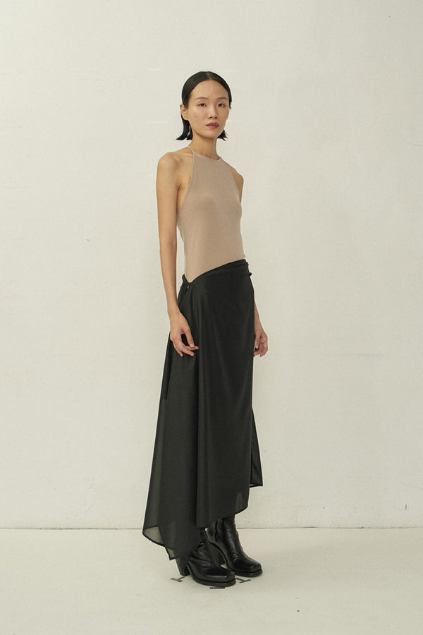 Black Chiffon Asymmetric Cutting Skirt-arc us arkus-APOC STORE